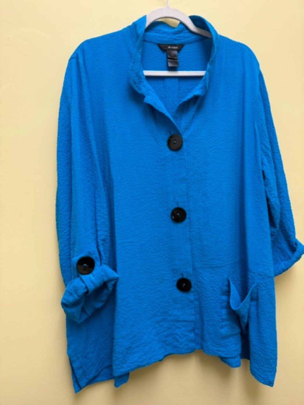 Ali Miles Teal Blue Women's 1XL Crinkle Tunic Jacket/Top